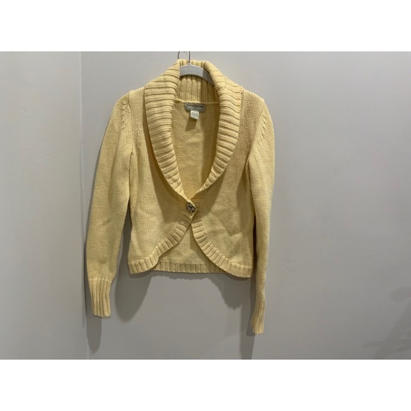 Banana Republic Womens Cream Merino Wool cardigan Collar Embellished Button S - Picture 2 of 11